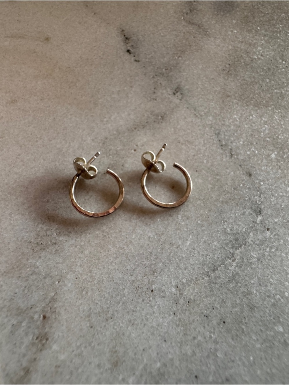 Minimal Hammered Silver Hoop Stud Earrings - Silver